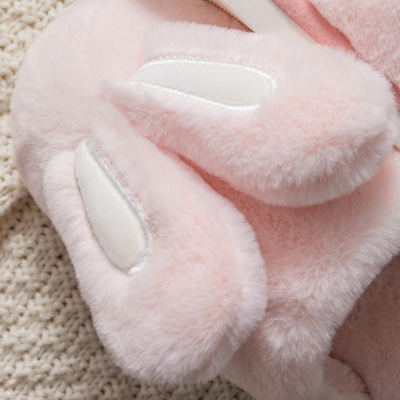 Cotton Slippers Female Cute Cartoon Bunny Rabbit Ears Bag Heel