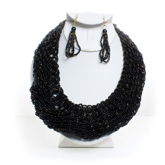 Gorgeous! Black Maasai Beaded Twist Necklace Set