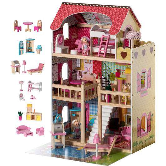 Wooden Doll House with Toys and Furniture Accessories with LED light for Ages 3+