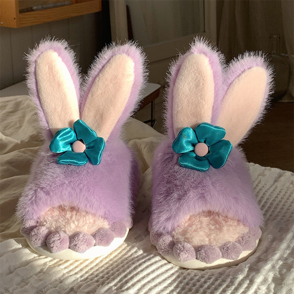 Cute Purple Bunny Plush Non-slip Soft Bottom Slippers The Artisan Square