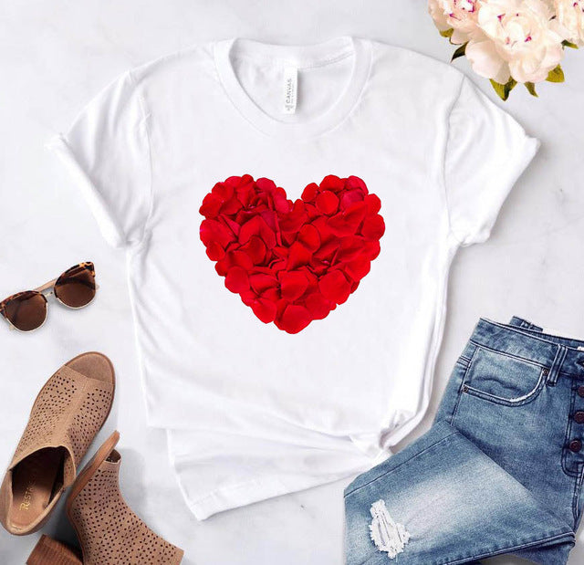 Valentine'S Day T-Shirt Short Sleeve Flowers