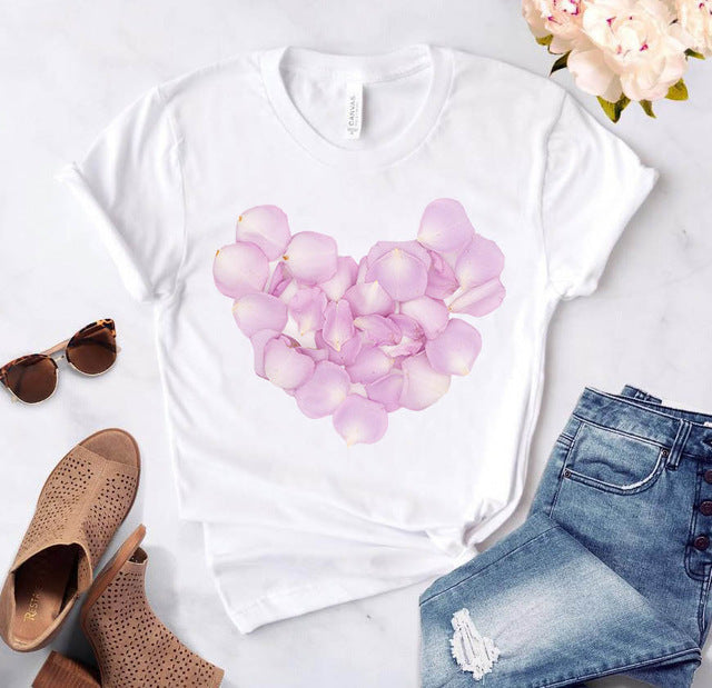 Valentine'S Day T-Shirt Short Sleeve Flowers