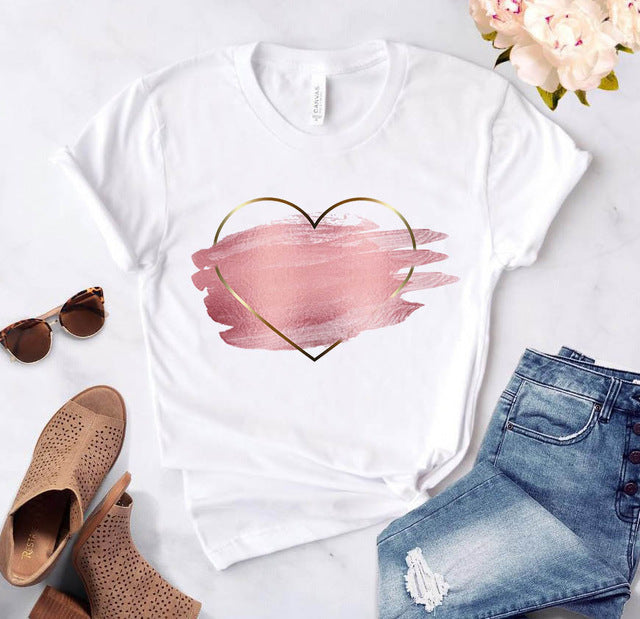 Valentine'S Day T-Shirt Short Sleeve Flowers