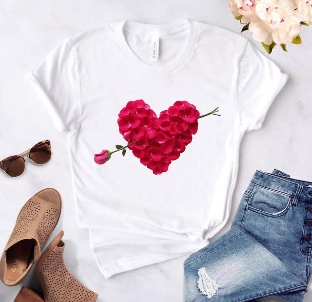 Valentine'S Day T-Shirt Short Sleeve Flowers