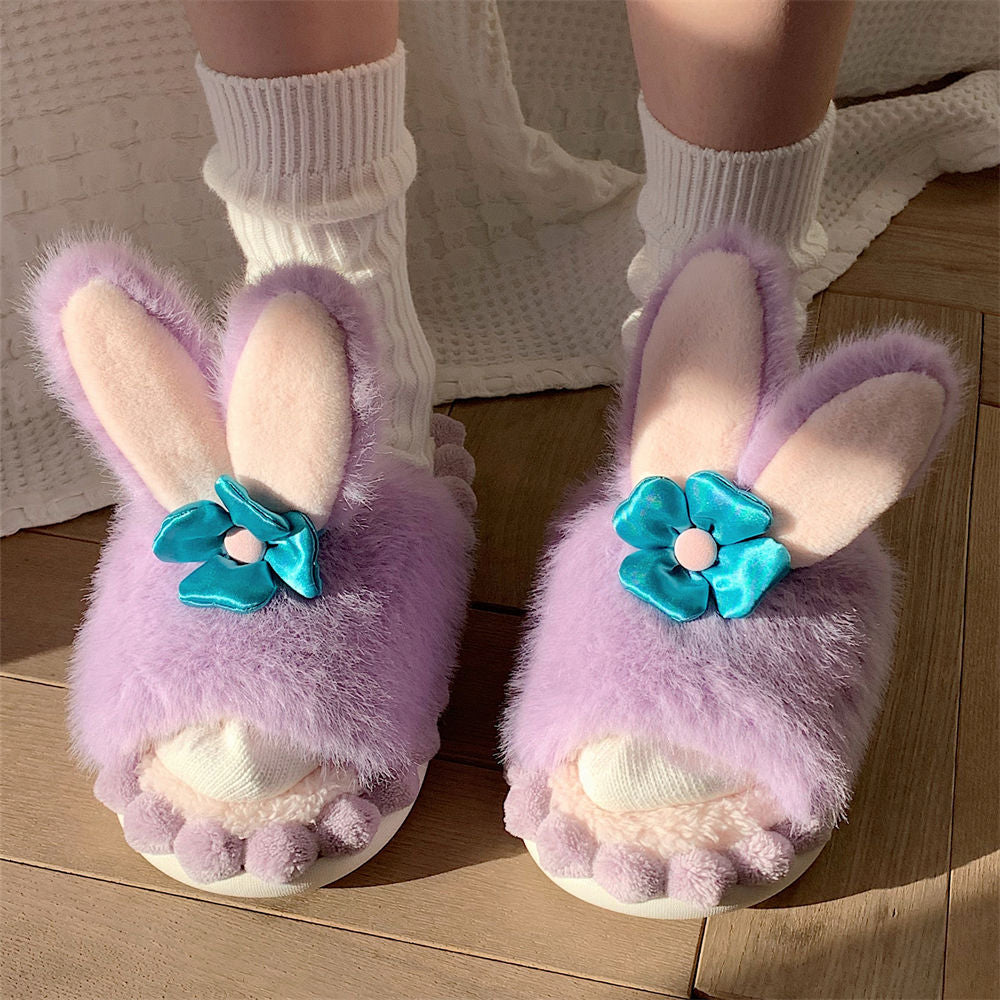 Cute Purple Bunny Plush Non-slip Soft Bottom Slippers The Artisan Square