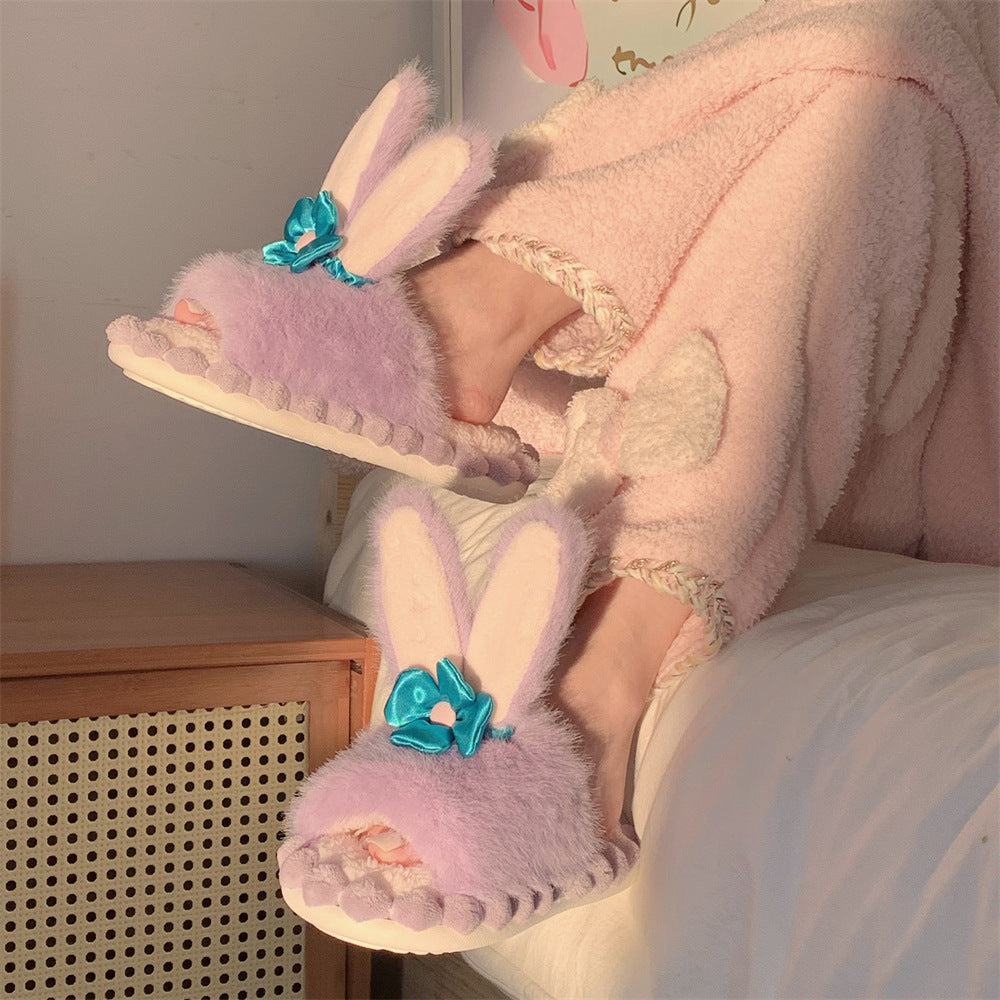 Cute Purple Bunny Plush Non-slip Soft Bottom Slippers The Artisan Square