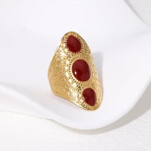 Elegant Gold and Red Woman's Ring or Gold & Black