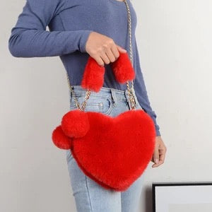 Heart-Shaped Faux Fur Bag