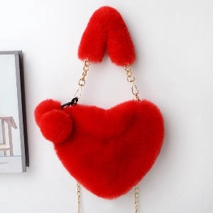 Heart-Shaped Faux Fur Bag