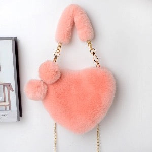 Heart-Shaped Faux Fur Bag