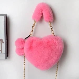 Heart-Shaped Faux Fur Bag