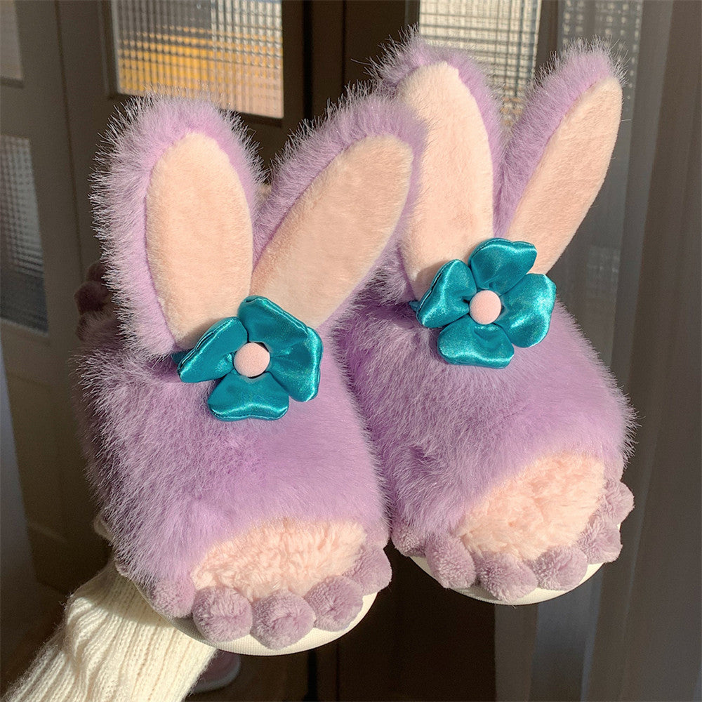 Cute Purple Bunny Plush Non-slip Soft Bottom Slippers The Artisan Square