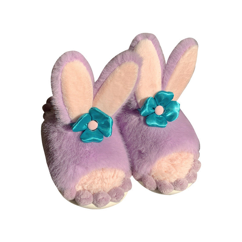 Cute Purple Bunny Plush Non-slip Soft Bottom Slippers The Artisan Square