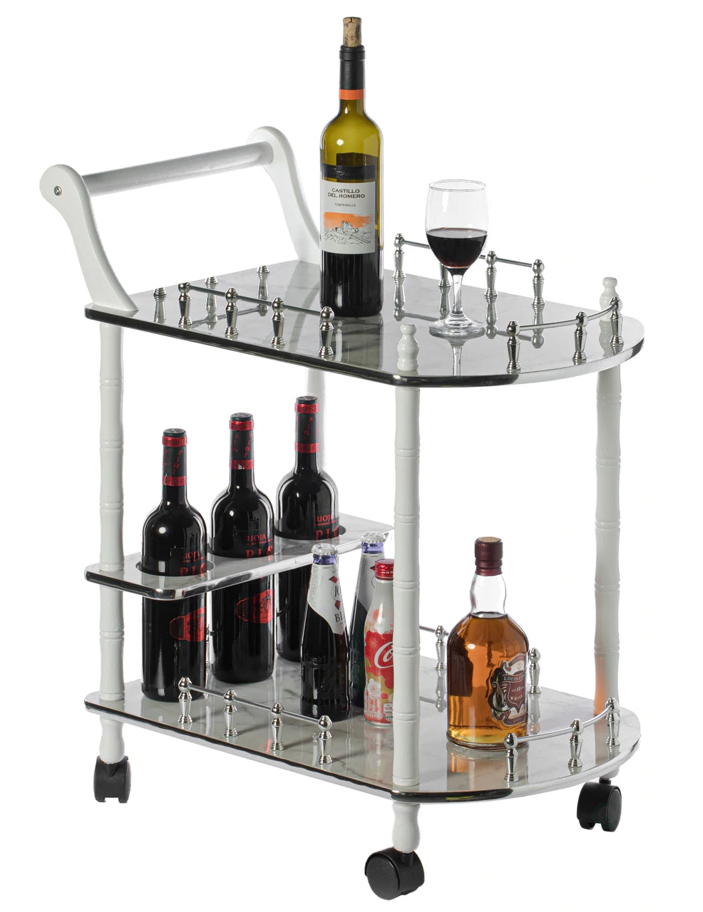 Wood Serving Bar Cart Tea Trolley with 2 Tier Shelves and Rolling Wheels The Artisan Square