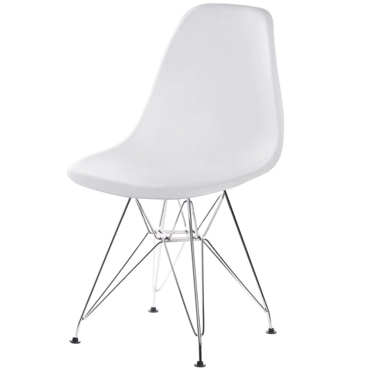 Mid-Century Modern Style Plastic DSW Shell Dining Chair with Metal Legs, White