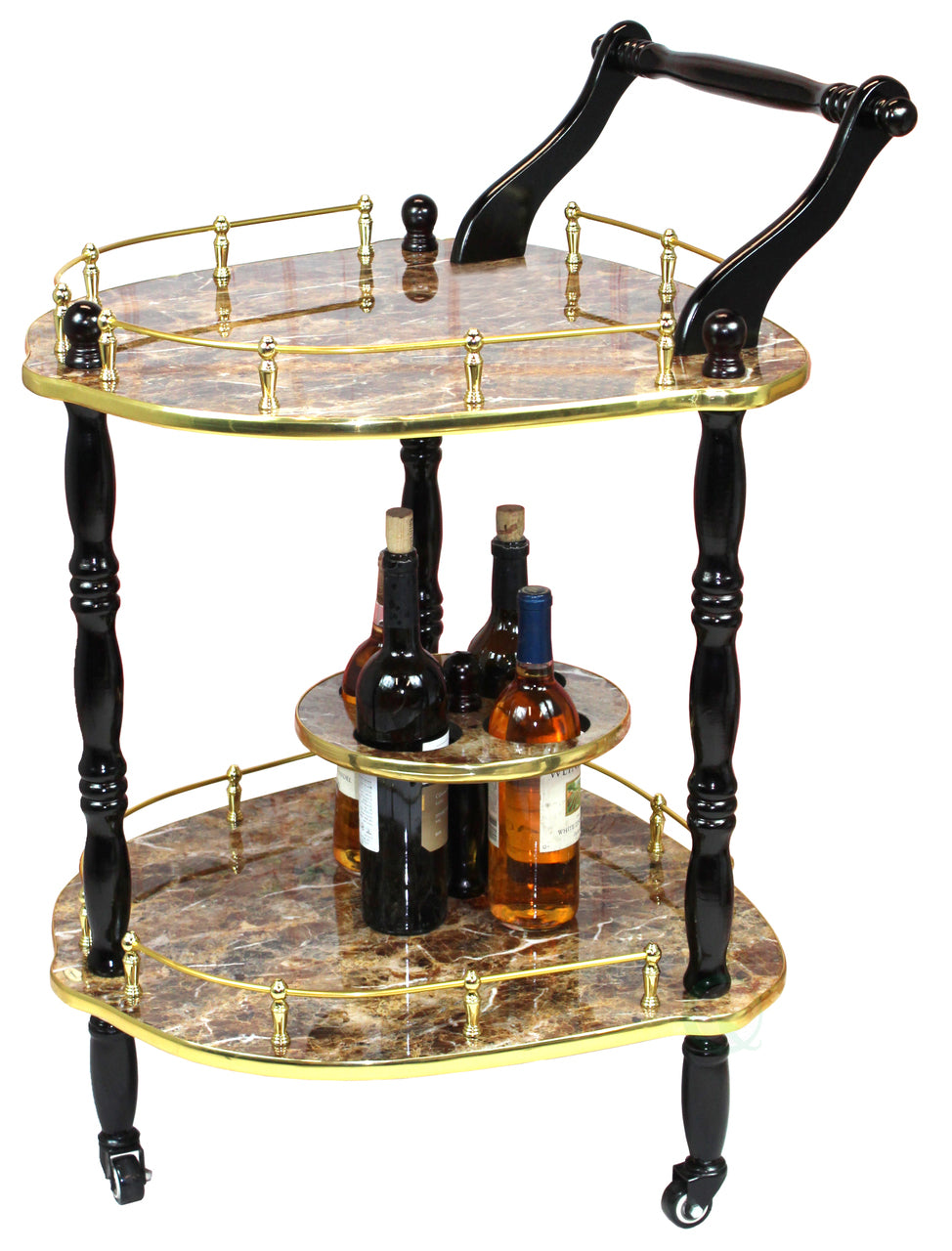 Wood Serving Bar Cart Tea Trolley with 3 Tier Shelves and Rolling Wheels The Artisan Square